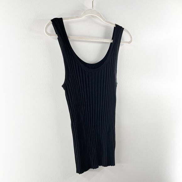 Veronica Beard Sandra Scoop Neck Ribbed Sleeveless Tank Top Black Large - Picture 3 of 6